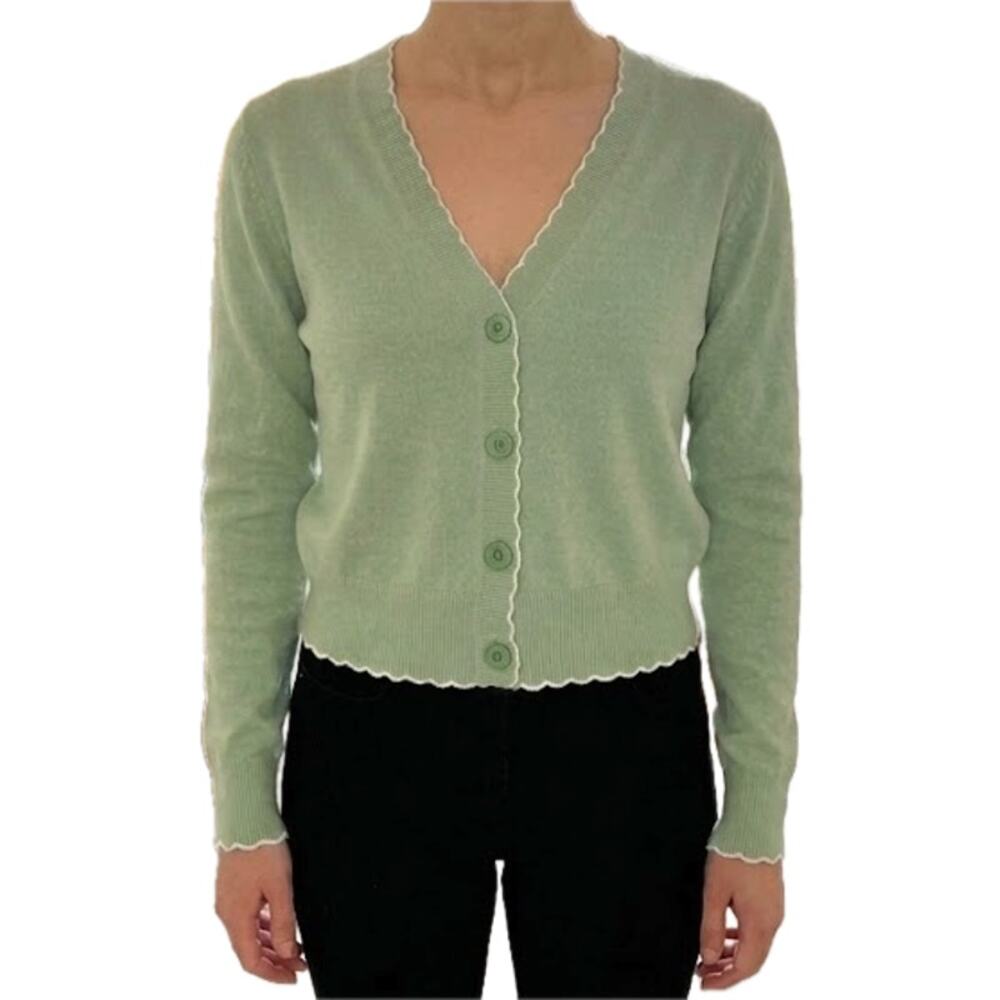 Willow & Wind Sage Green Button Front Cardigan White Stitch Trim Sz S NEW No Tag